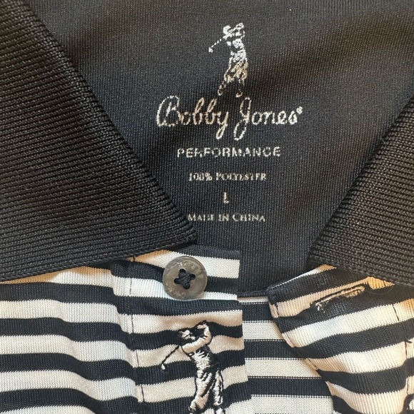 Bobby Jones Performance Golf Polo L Black White Striped Lincoln Logo Embroidered - Picture 7 of 8
